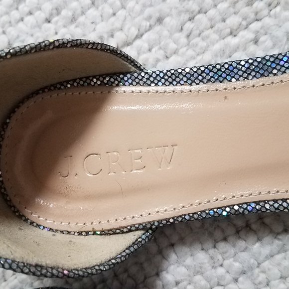 J. Crew Sloan Glitter D'Orsay Flats with mini bow - Silver Metallic - Size 6 - Picture 4 of 12